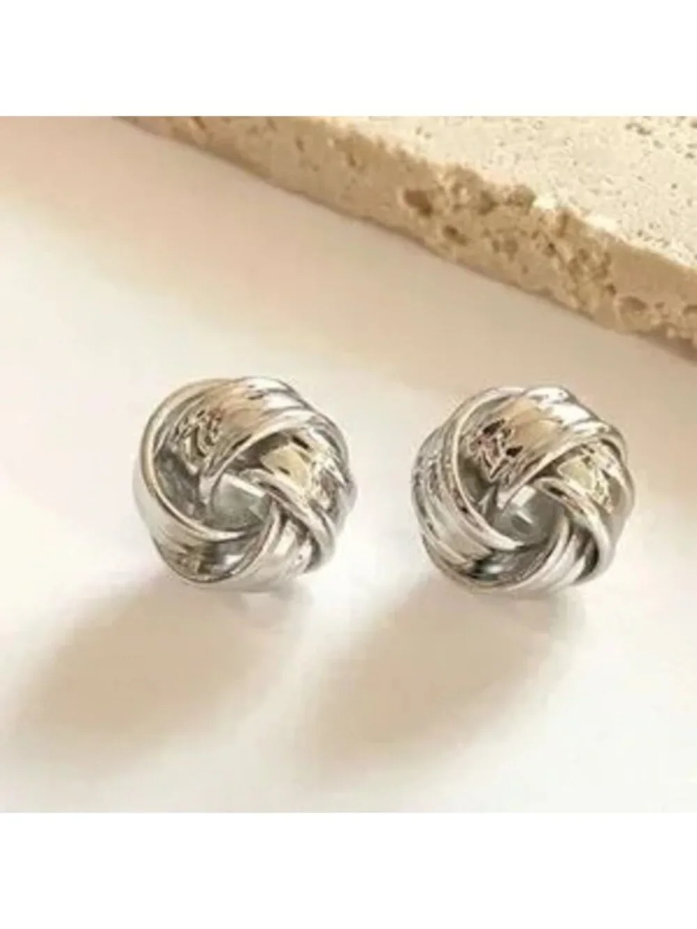 Silver Knot Stud Earrings Classic Twisted Design Everyday Minimalist